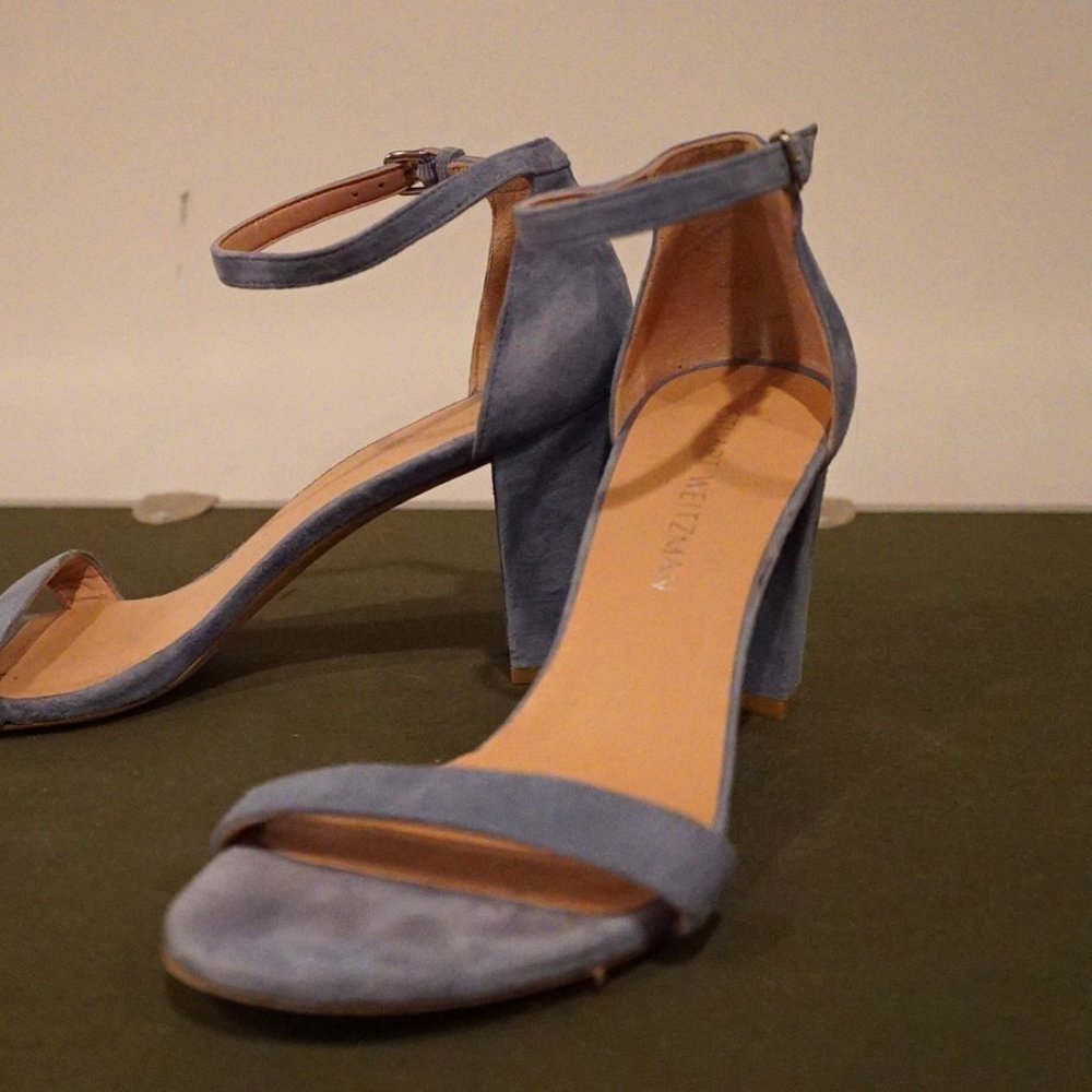 Stuart Weitzman Blue Suede "Neralynude" Sandal